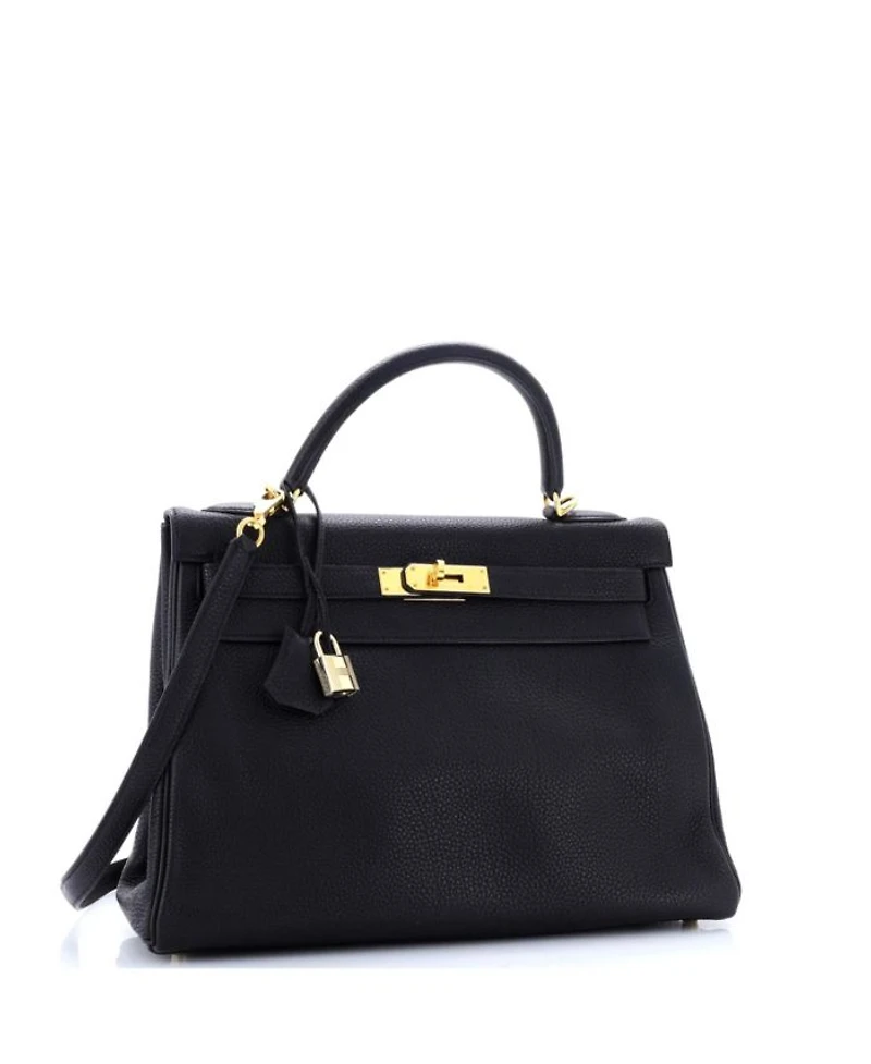 Kelly Handbag Black Togo with Gold Hardware