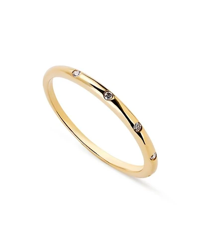 Gold Diamond Station Band Ring