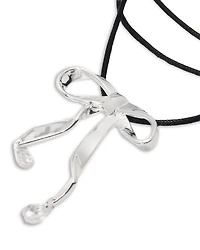Polished Silver Bow & Crystal Long Cord Pendant Necklace, 44.1"