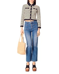 Cropped Rib Knit Shirt Collar Cardigan