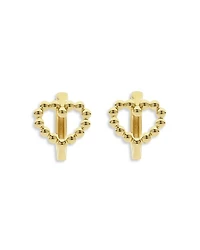 18K Yellow Gold Caviar Gold Beaded Heart Huggie Hoop Earrings
