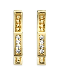 18K Yellow Gold Caviar Gold Diamond Hexagon Huggie Hoop Earrings
