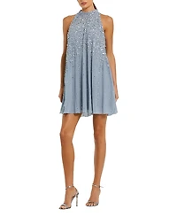 Mac Duggal High Neck Sleeveless Sequin Embellished Trapeze Dress