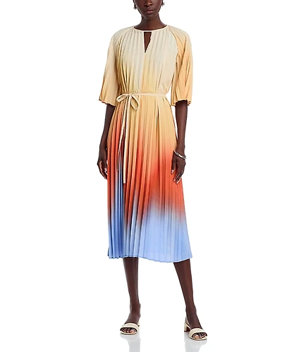 Misook Pleated Ombre Crepe de Chine Dress