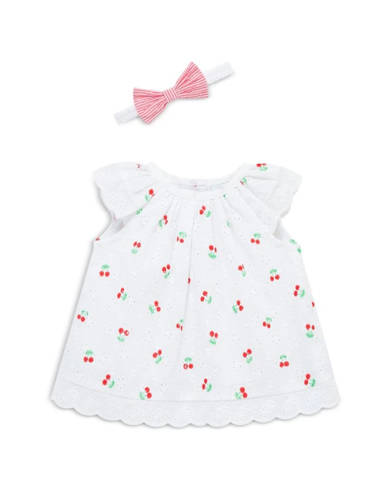 Little Me Girls' Cherry Eyelet Top, Shorts & Headband Set - Baby