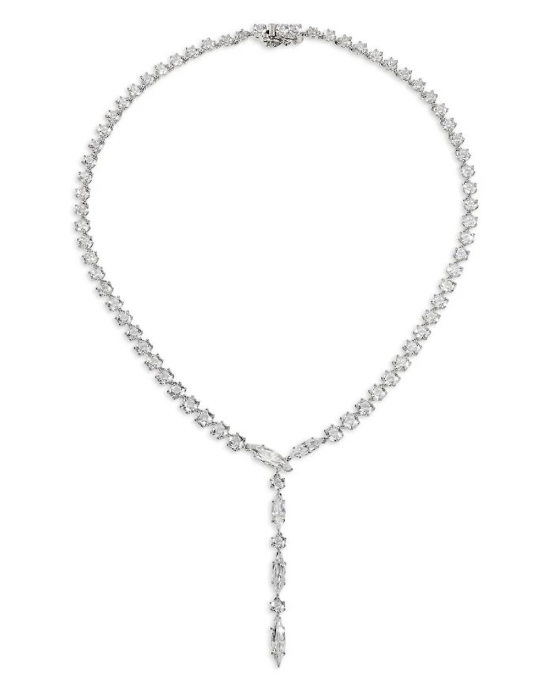 BTRX Mixed Cubic Zirconia Lariat Necklace in Rhodium Plated, 16"