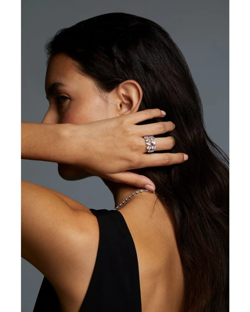 BTRX Mixed Cubic Zirconia Cocktail Ring Rhodium Plated