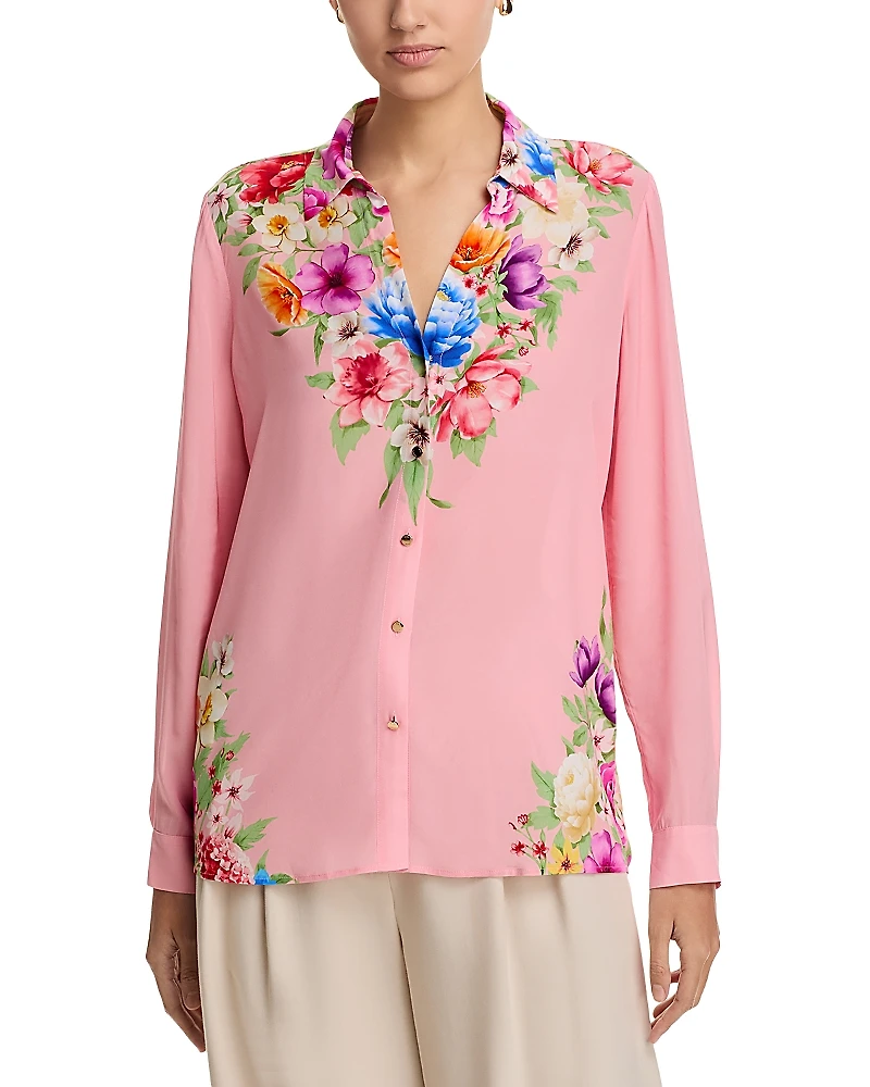 Elie Tahari Madeline Diamond Floral Button Up Blouse