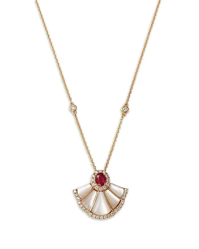 Ruby, Mother of Pearl & Diamond Pendant Necklace in 14K Yellow Gold, 18"