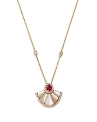 Ruby, Mother of Pearl & Diamond Pendant Necklace in 14K Yellow Gold, 18"