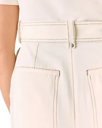 Denim Pintucked Belted Jumpsuit