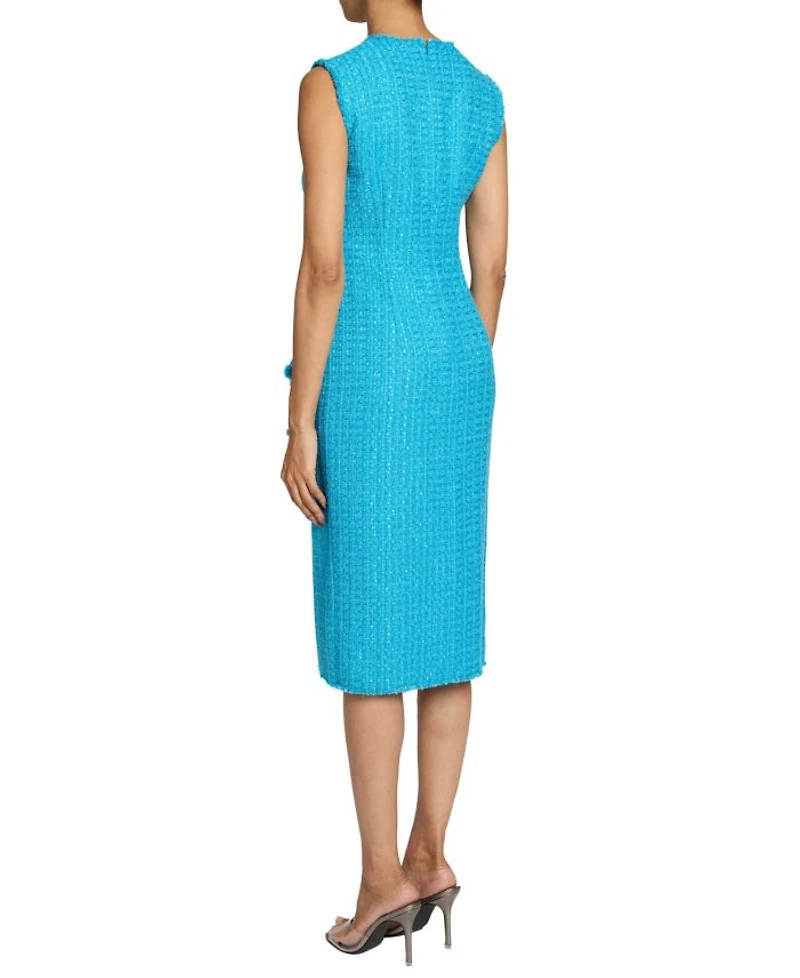 CAMI Sleeveless Luxury Tweed Sheath Dress with Skirt Ruffle