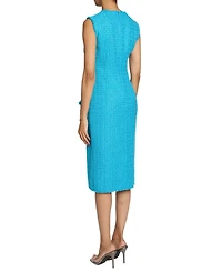 CAMI Sleeveless Luxury Tweed Sheath Dress with Skirt Ruffle