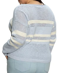 Plus Sporty Stripe Open Knit Sweater