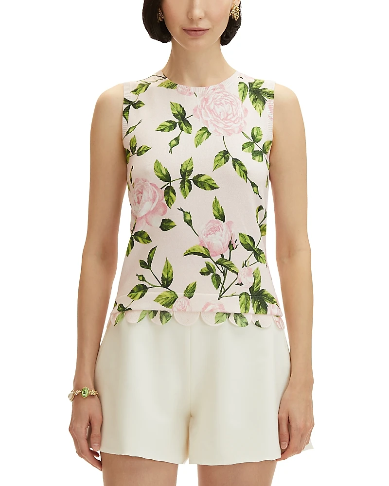 Oscar de la Renta English Rose Printed Tank Top