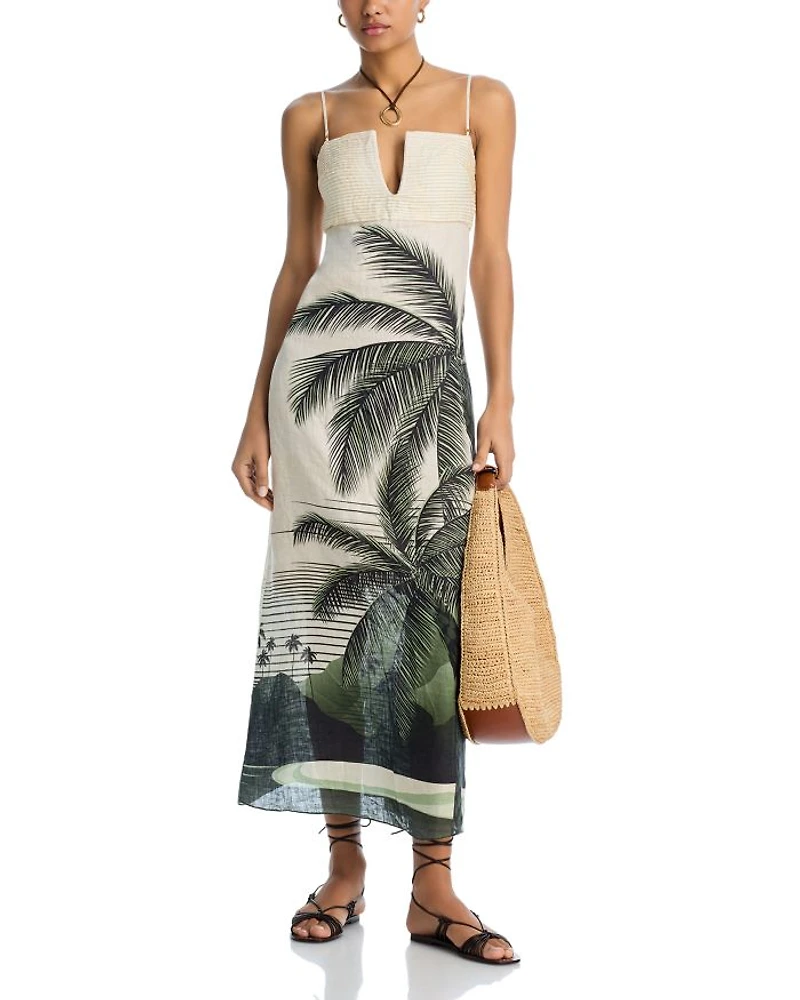 Linen Palm Midi Dress