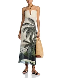 Linen Palm Midi Dress