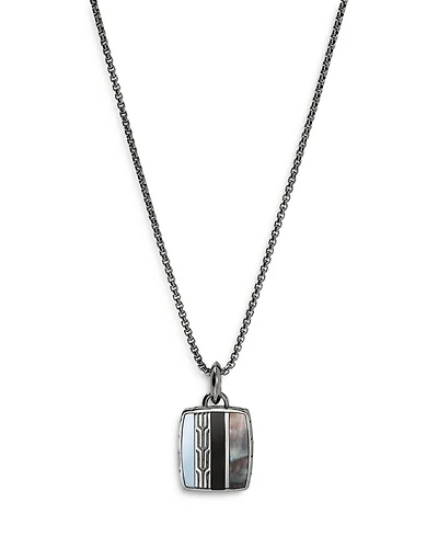 terling Silver Black Onyx, Hematite & Black Mother of Pearl Carved Chain Pendant Necklace, 22"