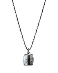 terling Silver Black Onyx, Hematite & Black Mother of Pearl Carved Chain Pendant Necklace, 22"
