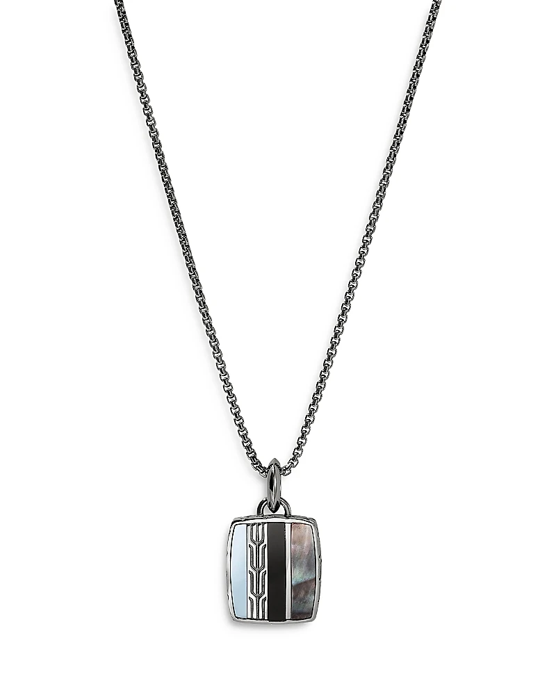 John Hardy Sterling Silver Black Onyx, Hematite & Black Mother of Pearl Carved Chain Pendant Necklace, 22