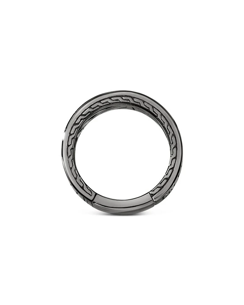 Sterling Silver Black Onyx, Hematite & Black Mother of Pearl Carved Chain Band Ring