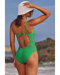 Color Play Crochet Plunge One Piece Swimsuit