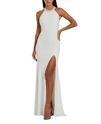 Mac Duggal Beaded Halter Jersey Evening Gown