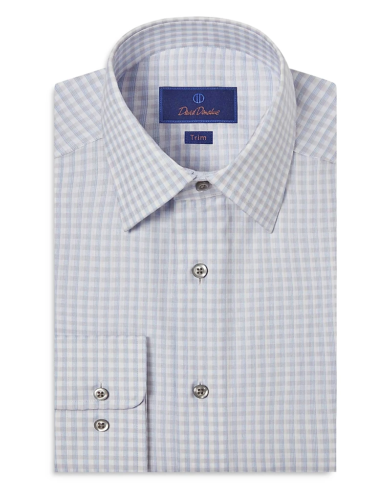 David Donahue Trim Fit Dobby Twill Check Dress Shirt