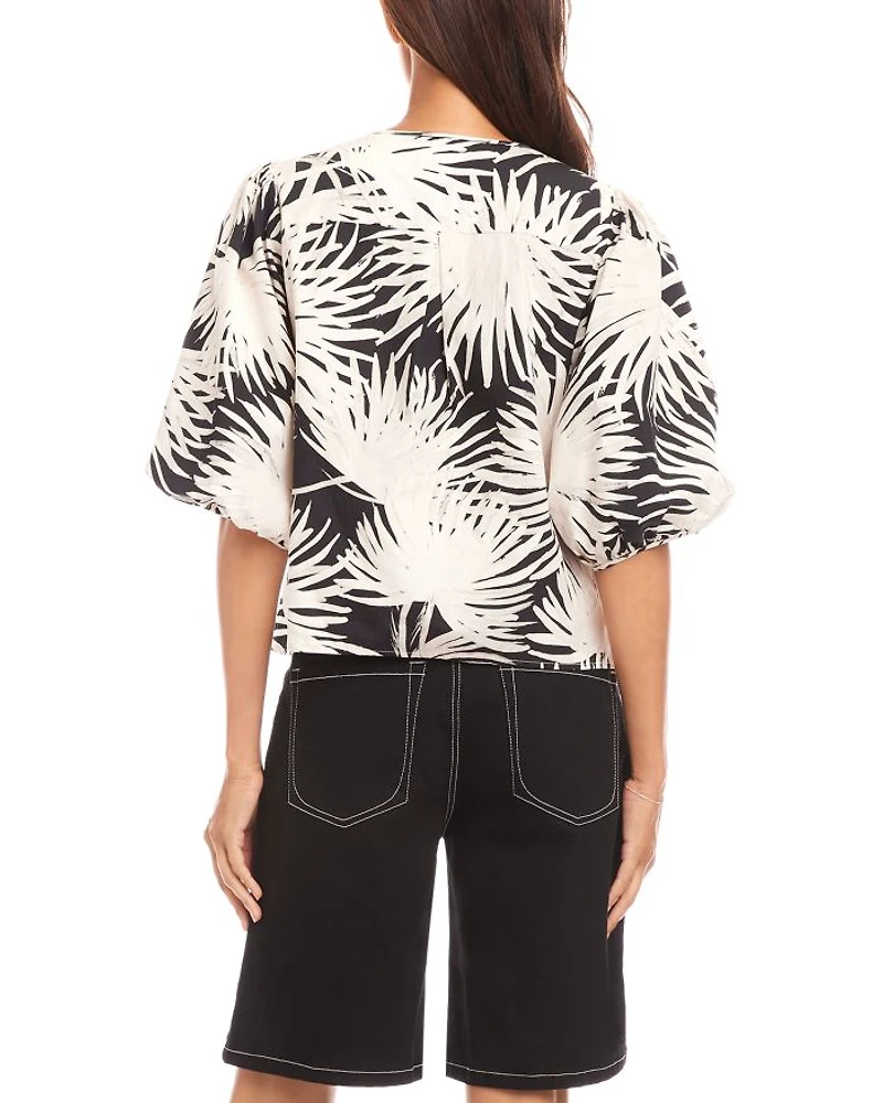 Palm Print Puff Sleeve Shirt