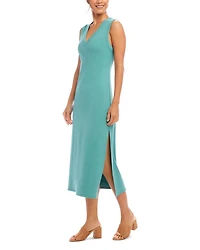 Ribbed V Neck Midi Column Dress