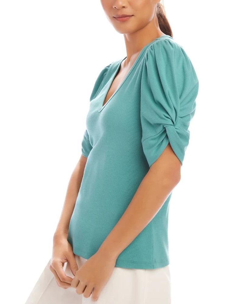 Ribbed Twist Sleeve Top