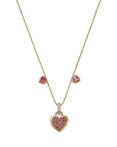Moon & Meadow 14K Yellow Gold Diamond & Pink Tourmaline Heart Pendant Necklace, 18