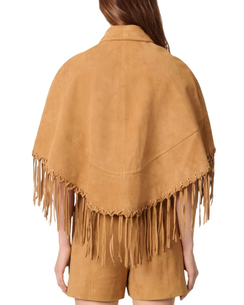 Fringe Trim Leather Coat