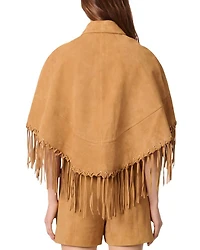 Fringe Trim Leather Coat
