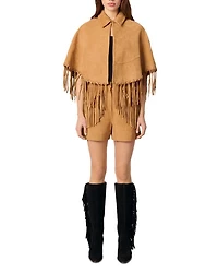 Fringe Trim Leather Coat