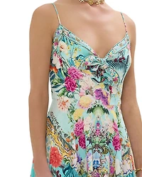 Linen Tie Front Floral Print Dress