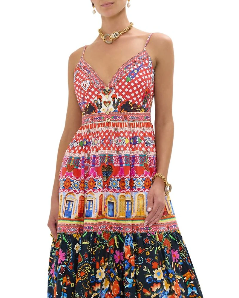 Tiered Mixed Print Dress