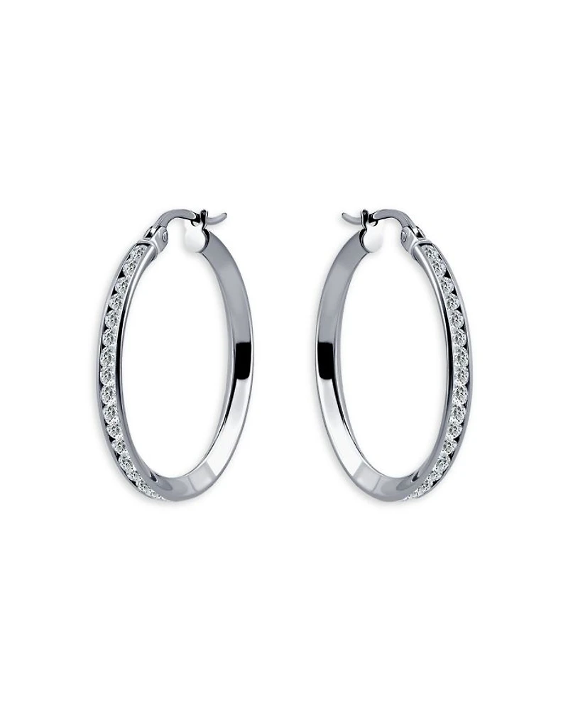 Cubic Zirconia Channel Set Hoop Earrings in Sterling Silver - Exclusive