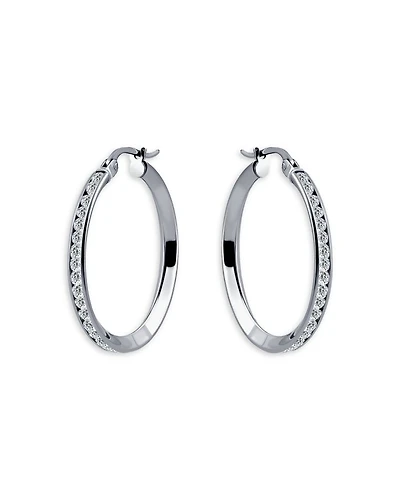 Cubic Zirconia Channel Set Hoop Earrings in Sterling Silver - Exclusive