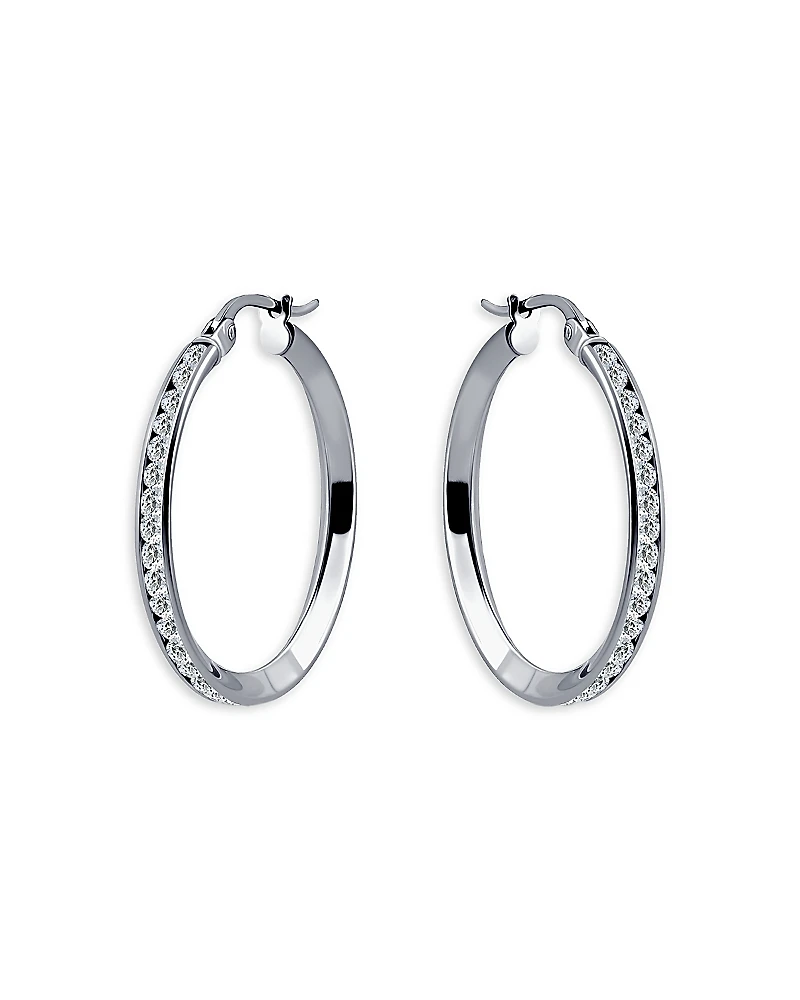 Aqua Cubic Zirconia Channel Set Hoop Earrings