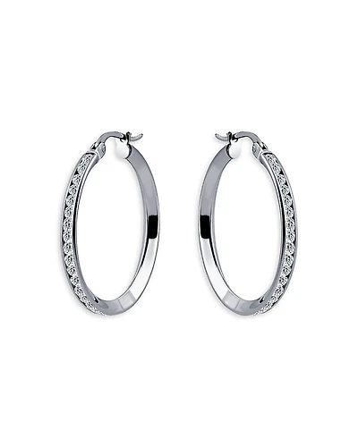 Aqua Cubic Zirconia Channel Set Hoop Earrings