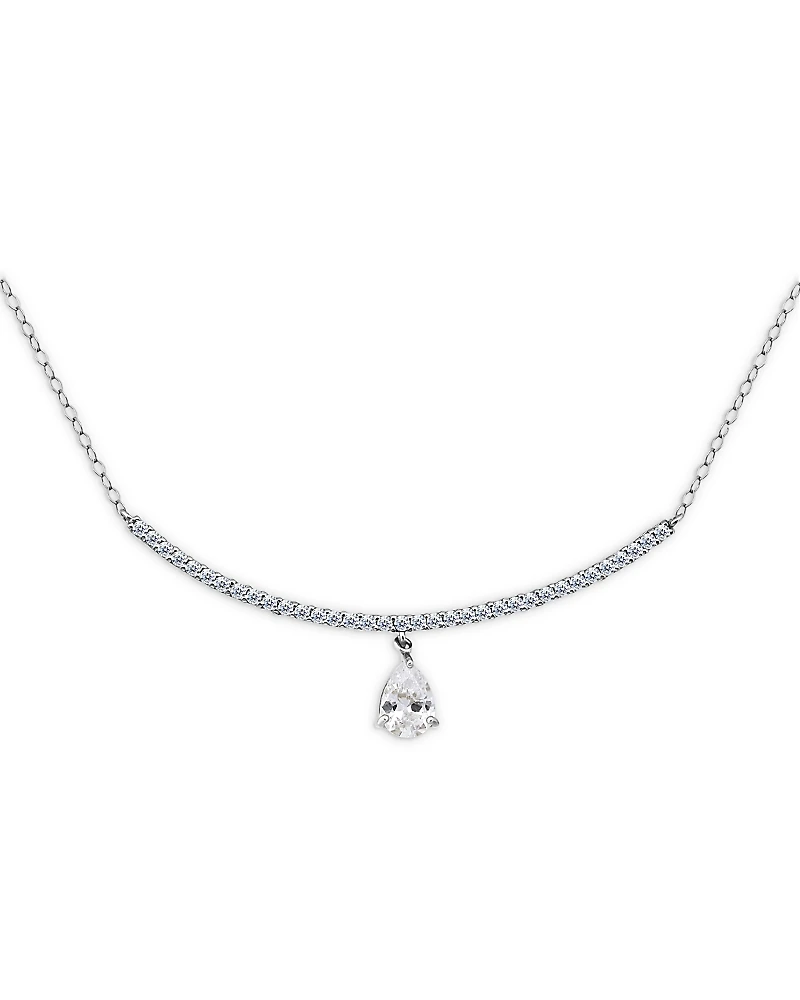 Aqua Pear Shape Cubic Zirconia & Pave Curved Bar Pendant Necklace