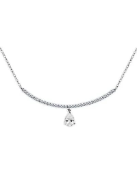 Aqua Pear Shape Cubic Zirconia & Pave Curved Bar Pendant Necklace
