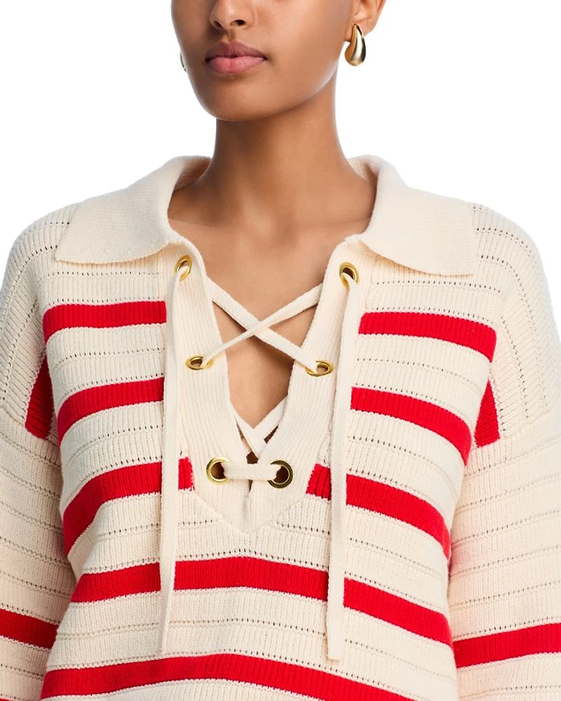 Lace Up Stripe Polo Sweater - Exclusive