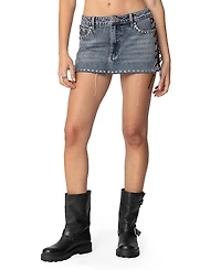 Edikted Casey Lace Up Denim Mini Skirt
