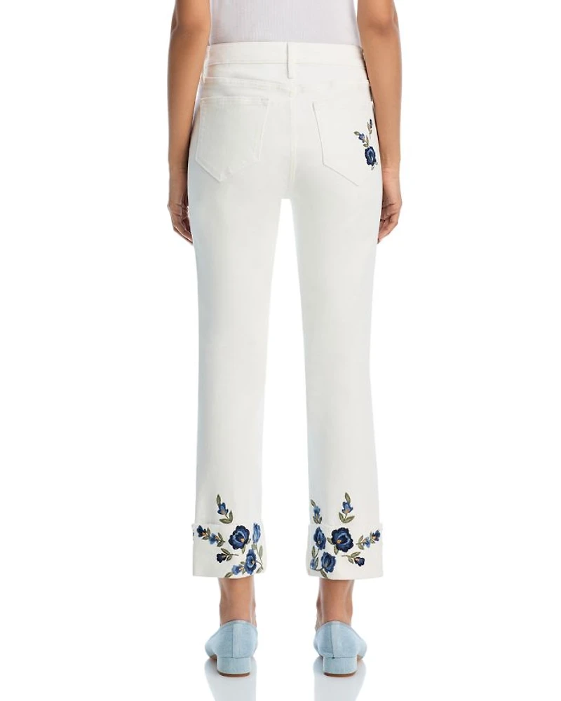 Colette X Blue Bouquet High Rise Cropped Skinny Jeans Cream