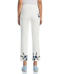Colette X Blue Bouquet High Rise Cropped Skinny Jeans Cream