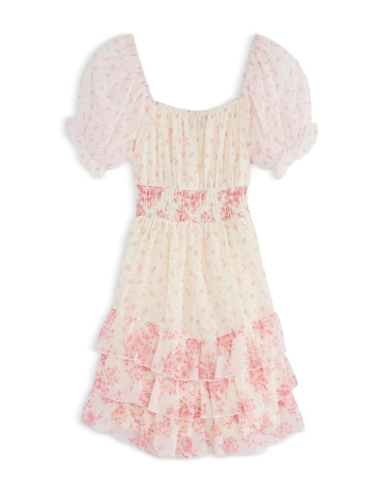 Girls' Smocked Tiered Ruffle Chiffon Dress - Big Kid