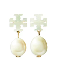 Tory Burch Kira Mother Of Pearl Double T & Cultured Freshwater Pearl Earrings