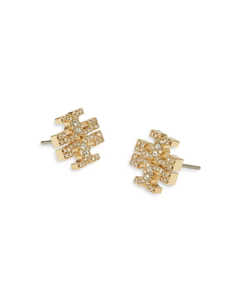 Kira Pavé Double T Stud Earrings Gold Tone